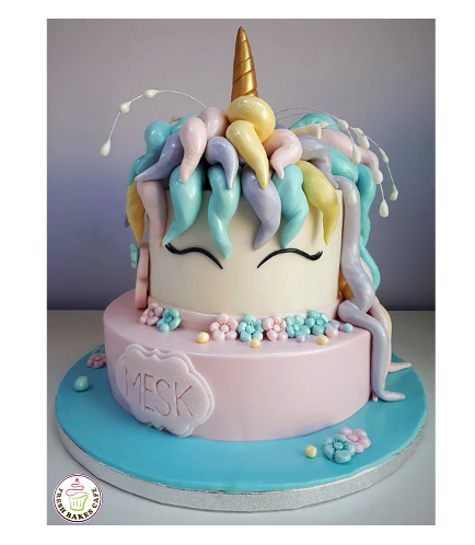 Cake - Unicorn - Fondant Cake - Hair - 2 Tier 001a