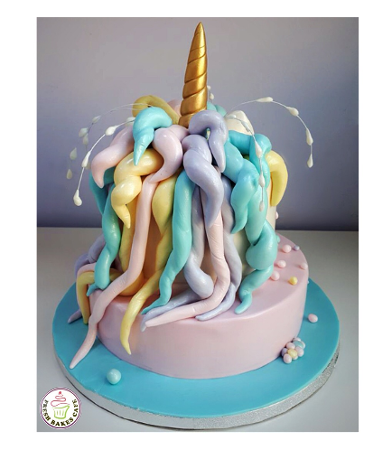 Cake - Unicorn - Fondant Cake - Hair - 2 Tier 001b