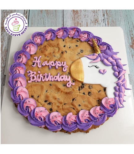 Unicorn Themed Chocolate Chip Cookie Cake - 2D Cake Topper - Face - Side View 01