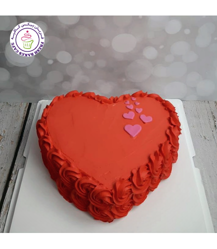 Cake - Heart Cake - Cream - Cream Rose - Red