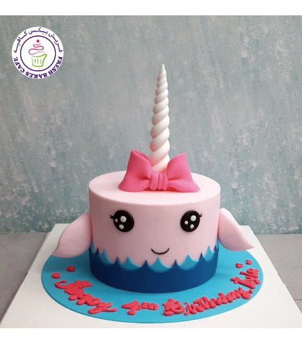 Whale Themed Cake - Unicorn Whale - 2D Cake - Pink