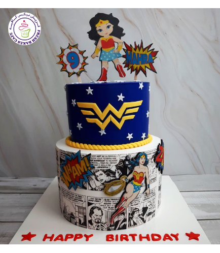 Wonder Woman Themed Cake - Printed Pictures - 3 Tier