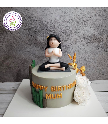 Yoga Themed Cake - 3D Character, Bamboo & Flowers